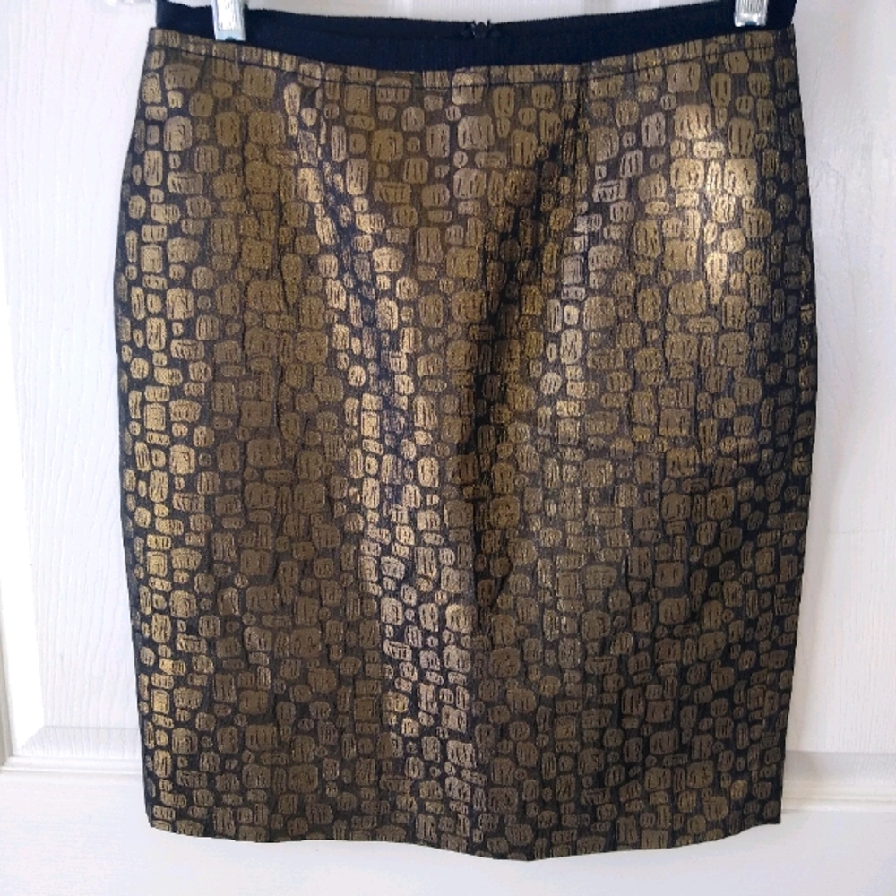 Loft Dressy Gold and Black Straight Skirt Size 2